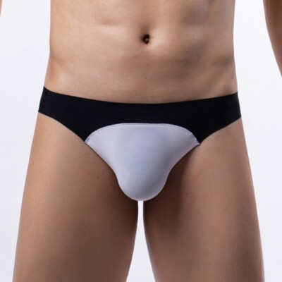 Men's Ice Silk Seamless Color Block Low Waist Briefs Summer Triangle Underwear
