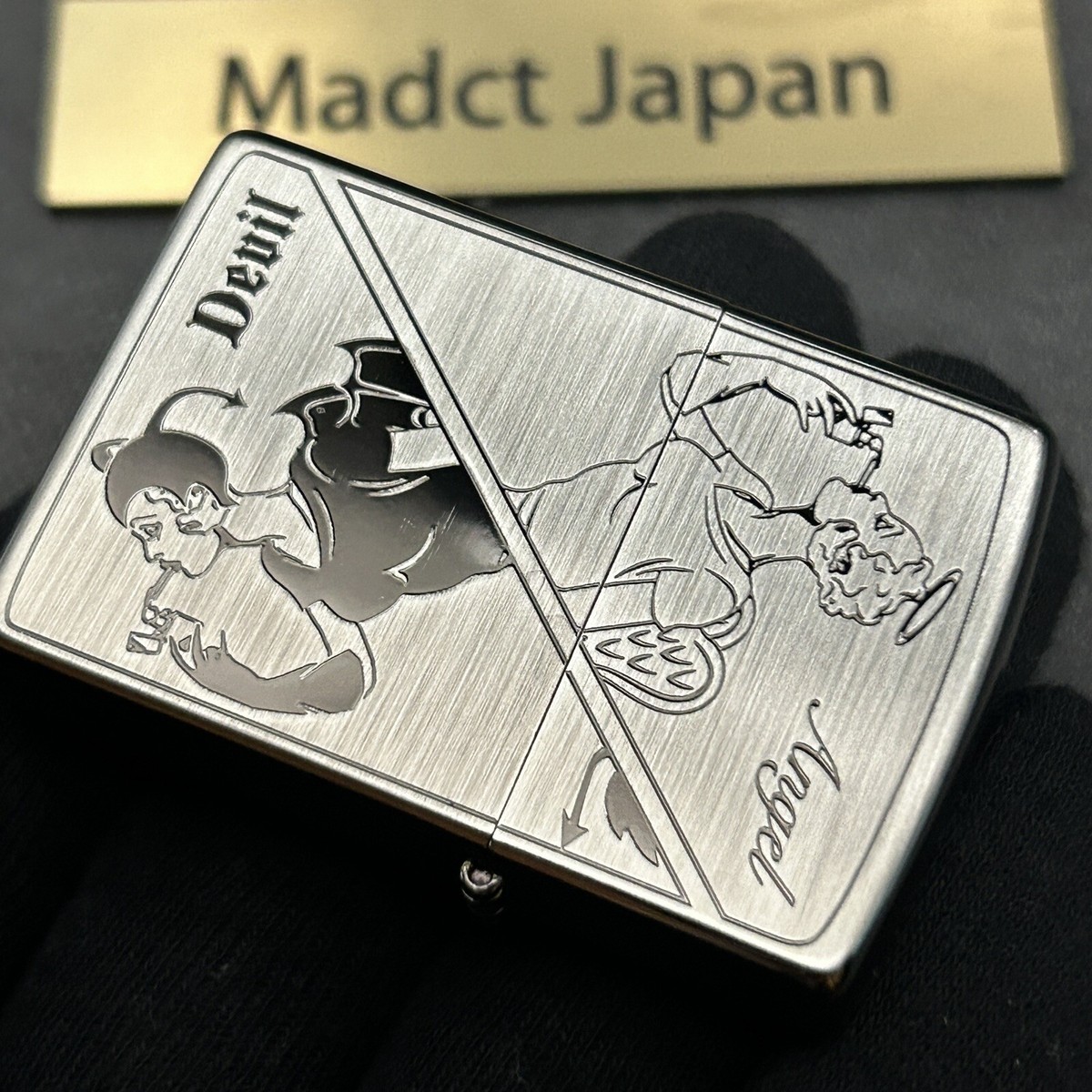 Zippo Windy Devil Girl Angel Double Sided Gunmetal Silver Zippo Windy Devil Girl Angel Double Sided Gunmetal Silver