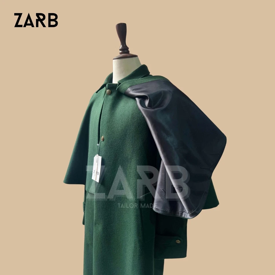 Capa Inverness de lana verde para hombre - Estilo Steampunk Sherlock Holmes - Hecha a medida Foto 3 de 4