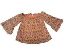 New Orange Floral Off Shoulder 3/4 Sleeve Lined Peasant Top Blouse Size 1X