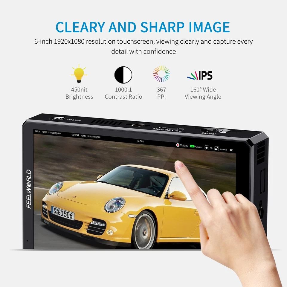 FEELWORLD CUT6S 6 inch Recording Monitor HDMI Field Camera DSLR USB2.0 Recorder - Image 4 of 4
