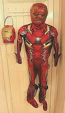 IRON MAN Muscle Costume Kids Sz Med 10-12 w Mask Candy Bucket Marvel Avengers