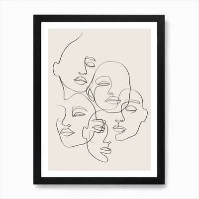 Menschen Gesichter Linienzeichnung 1 Kunst Pri gerahmtes Wandbild Poster Leinwanddruck Bild