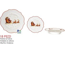 SERVIZIO PIATTI 18 PZ DECORO CHRISTMAS IN PORCELLANA CON PROFILO ONDULATO
