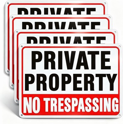 4 Pack Large No Trespassing Signs Private Property, 10x7 Inch Rust Free Aluminum