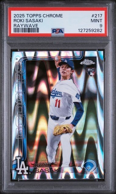 Roki Sasaki 2025 Topps Chrome RC #217 Rookie Raywave PSA 9