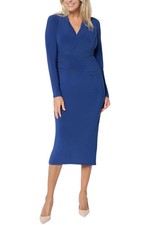 Attitudes by Renee Women's Como Jersey Surplice Midi Dress Dk Sapphire
