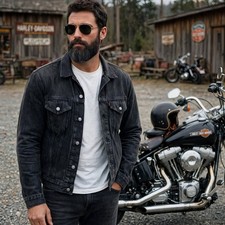 Harley Davidson 90th Anniversary Jacket '93 Vintage Black Denim Leather USA Made
