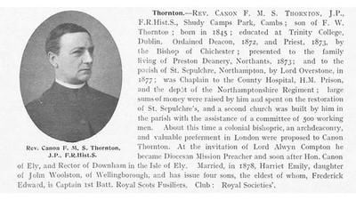 Rev Canon F.M.S Thornton of Shudy Camps Park, Cambs - Antique Print 1912