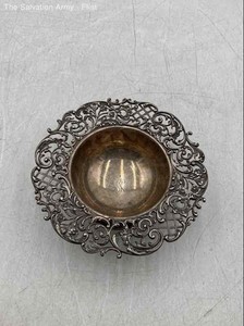 Wrightmay & Co. Sterling Silver Pierced Floral Design Monogrammed Bowl Dish