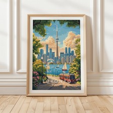 Toronto Canada Travel Poster with CN Tower, Sailboats on Lake Ontario