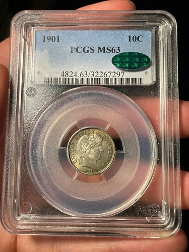 1901 PCGS MS63 CAC Barber Silver Dime Original