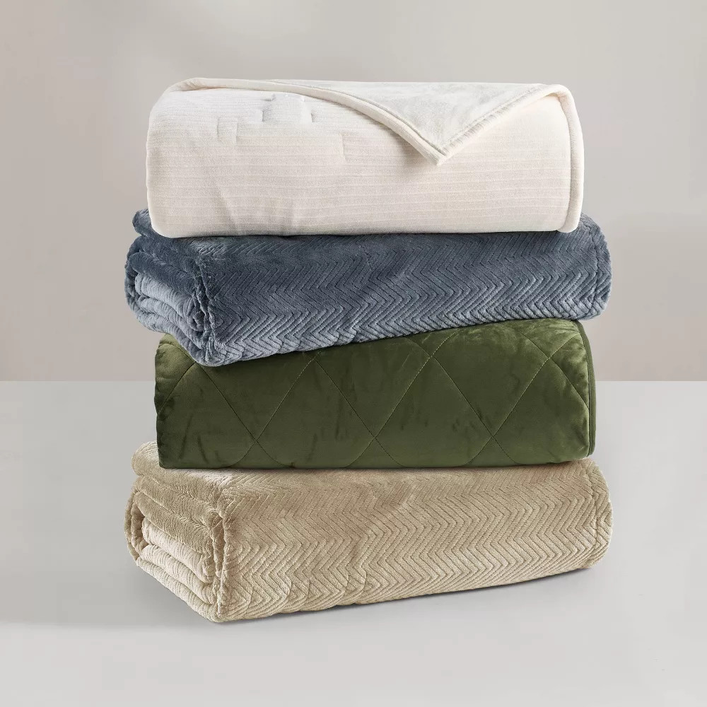 Brookstone Twin Heated Micro Herringbone Blanket Taupe