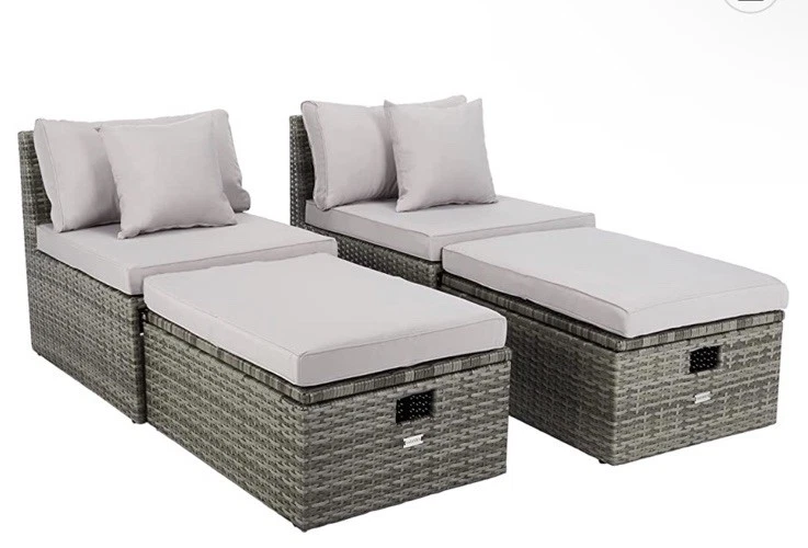 Muebles de exterior base GRIS + 8 cojines + 2 otomanas de almacenamiento (juego de 2) patio Foto 2 de 4