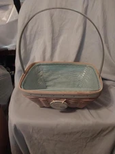 Longaberger 2003 Ed Whitewashed Small Easter Basket - Liner, Protector & Tie On