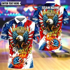 Custom Bowling 3D Polo Shirt Men USA Flag Personalized