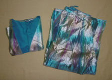 türkis silber glänzender wadenlanger Damen Abendrock mit Bolero Weste Gr. 36