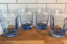 Vintage Libbey Chivalry Light Blue Juice Glasses Faceted 3.75" Set of 4 EUC