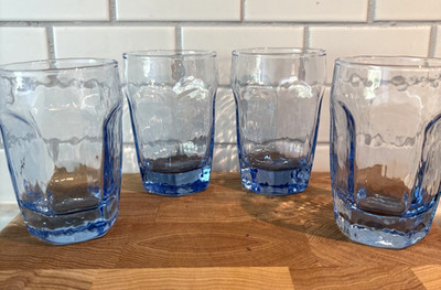 Vintage Libbey Chivalry Light Blue Juice Glasses Faceted 3.75'' Set of 4 EUC