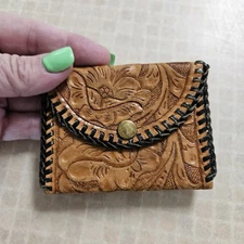 Tooled Leather Mini  Wallet  In EUC