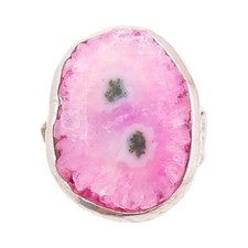 925 Sterling Silver Vintage Ring Pink Natural Patterns Agate Sz 8 RG32341