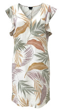 Tahari 100% Linen Dress Women's XL Tropical Palm Print V-Neck Flutter Sleeves