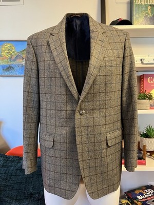 Robert Talbott Taupe Wool Windowpane Sport Coat   US 44R   Made in Canada