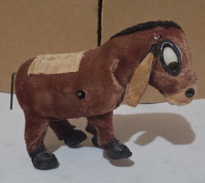 VINTAGE 1950'S FURRY FELT WIND UP WALKING DONKEY made in JAPAN