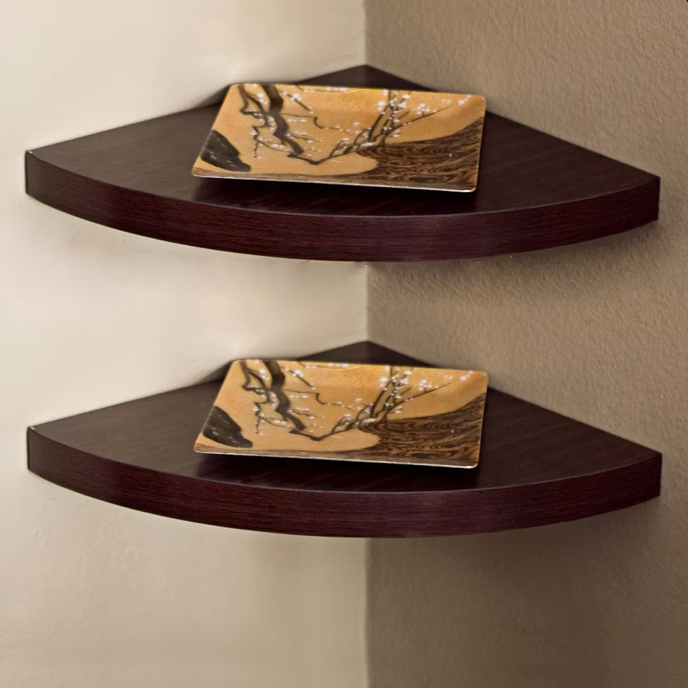 Set of 2 115 x 15 Radial Floating Corner Shelves Brown - 4490₽