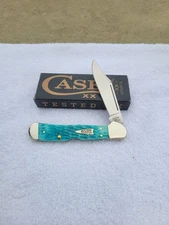 Case xx USA Big Copperlock Knife Sky Blue Bone Case Arrow Shield NIB 