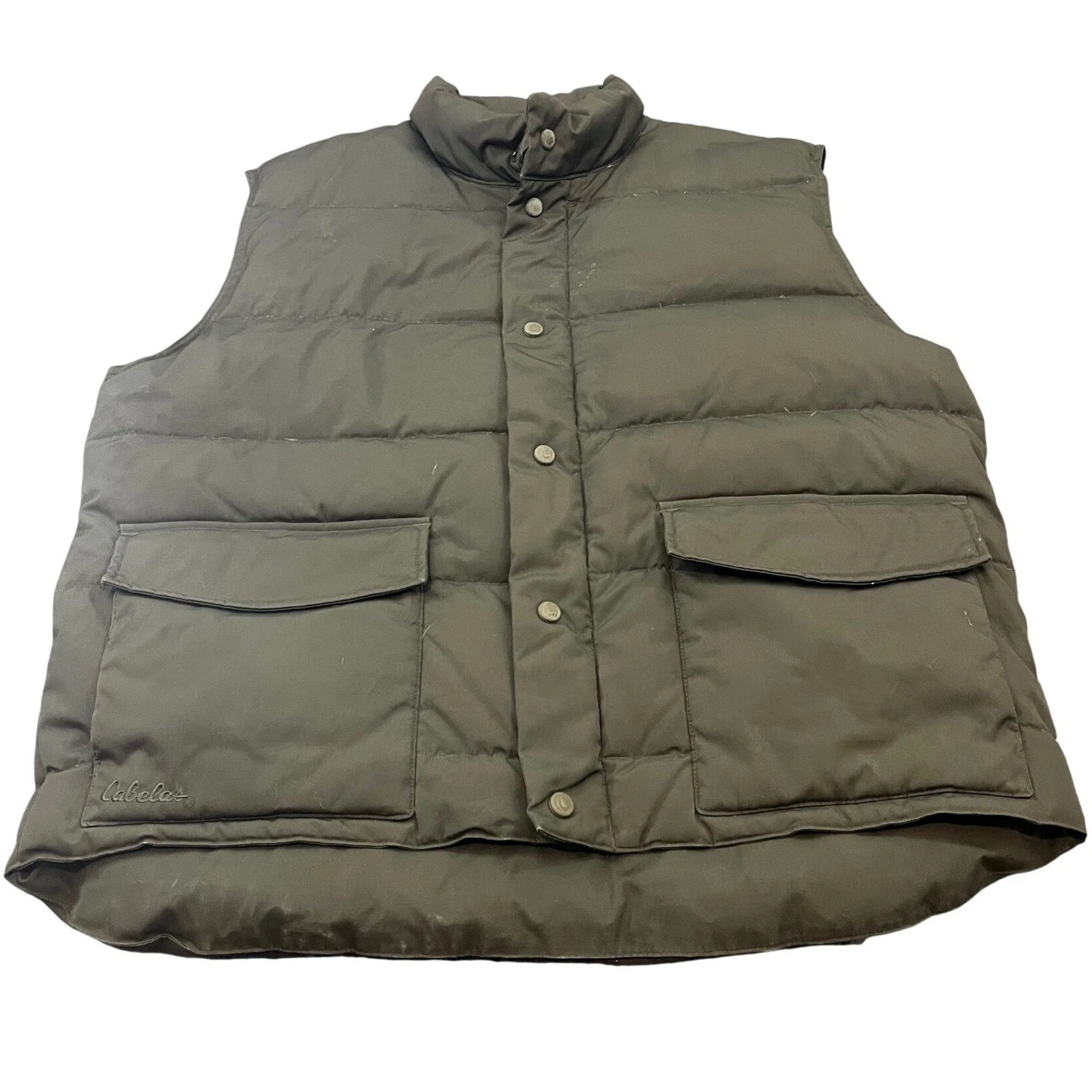 Cabelas Premier Northers Green Goose Down Fleece Lined Vest Mens Large Green