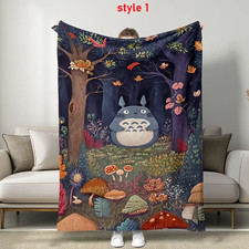 Japanese Forest Creature Inspired Flannel Throw Blanket Soft Cozy Decor