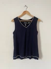 Frank Lyman Women Blouse Size 10 Navy Jewel Trim Pullover Top Occasion Cruise