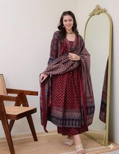 Women Anarkali Kurti Pant Dupatta Set Indian Bollywood Ethnic Kurta Set Dress