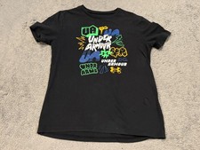 Under Armour Youth Boys T Shirt Graphic Print Black Short Sleeve Size YL Casual