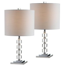 Jonathan Y 22 Clear Crystal And Chrome Stacked Cube Table Lamp Set Of 2 Glam