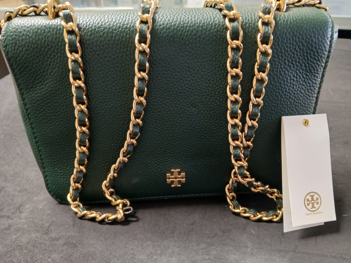 Tory Burch Green Leather-Threaded Gold Logo Chain Belt Tory Burch 140973 Black/Norwood Green Croc Design Leather  main image 3