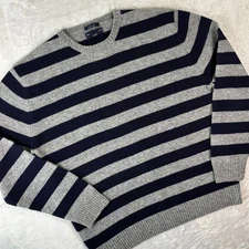 Daniel Cremieux Men's Lambswool Sweater Large Gray Navy Stripe Pullover Preppy