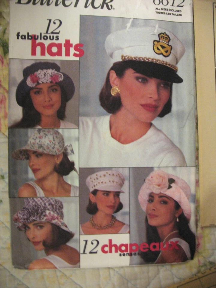 Butterick #6612 sew pattern 12 FABULOUS HATS sz S,M,L Sun Hat Visor Cap 1993 USA - Image 2 of 4
