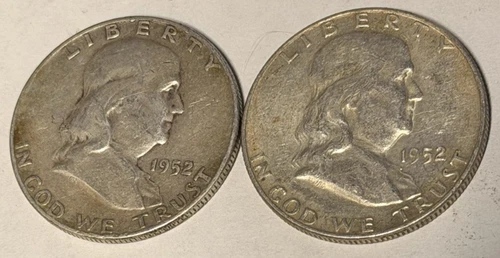 1952 Franklin Half Dollars 2 Coin Lot –  90% Silver Denver Priced below melt