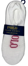 Polo Ralph Lauren No Show Non-Slip Socks 6 Pair White Color Logo Size 9 - 11 NEW