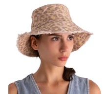 Zimmerman Panama Hat For Women Made Of  Beige Linen Leopard Print With Fringe OS