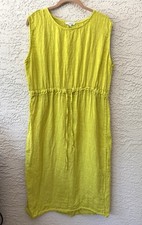 Vanessa Zani Womens Medium M Italy 100% Linen Shift Tank Dress Yellow Green