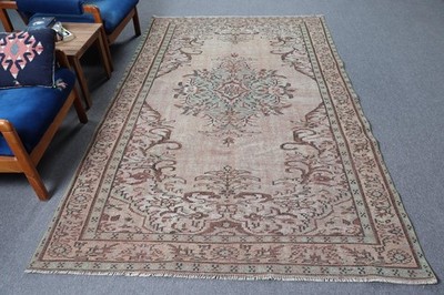 Vintage Rug, Large 5,4x8,9 ft Turkish Rug, Brown Striped Wool Rug