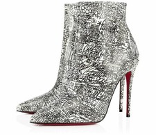 Christian Louboutin So Kate Booty White Graffiti Patent Heels Ankle Boots 39.5