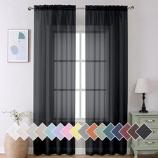 Long Sheer Curtains for Living Room 108 inch 40"W x 108"L Pack of 2 Black