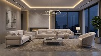 Sofa Set 4+3+1-Sitzer Beige Textil Edelstahl Modern Abstraktes Muster