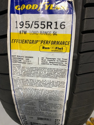 2 New 195 55 16 Goodyear Efficient Grip Performance ROF Summer Run Flat Tires