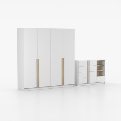 Hinged Door Wardrobe Four Door and Chest of Drawers Set of 2 SEVILLE 4D/SEVILLE 5S