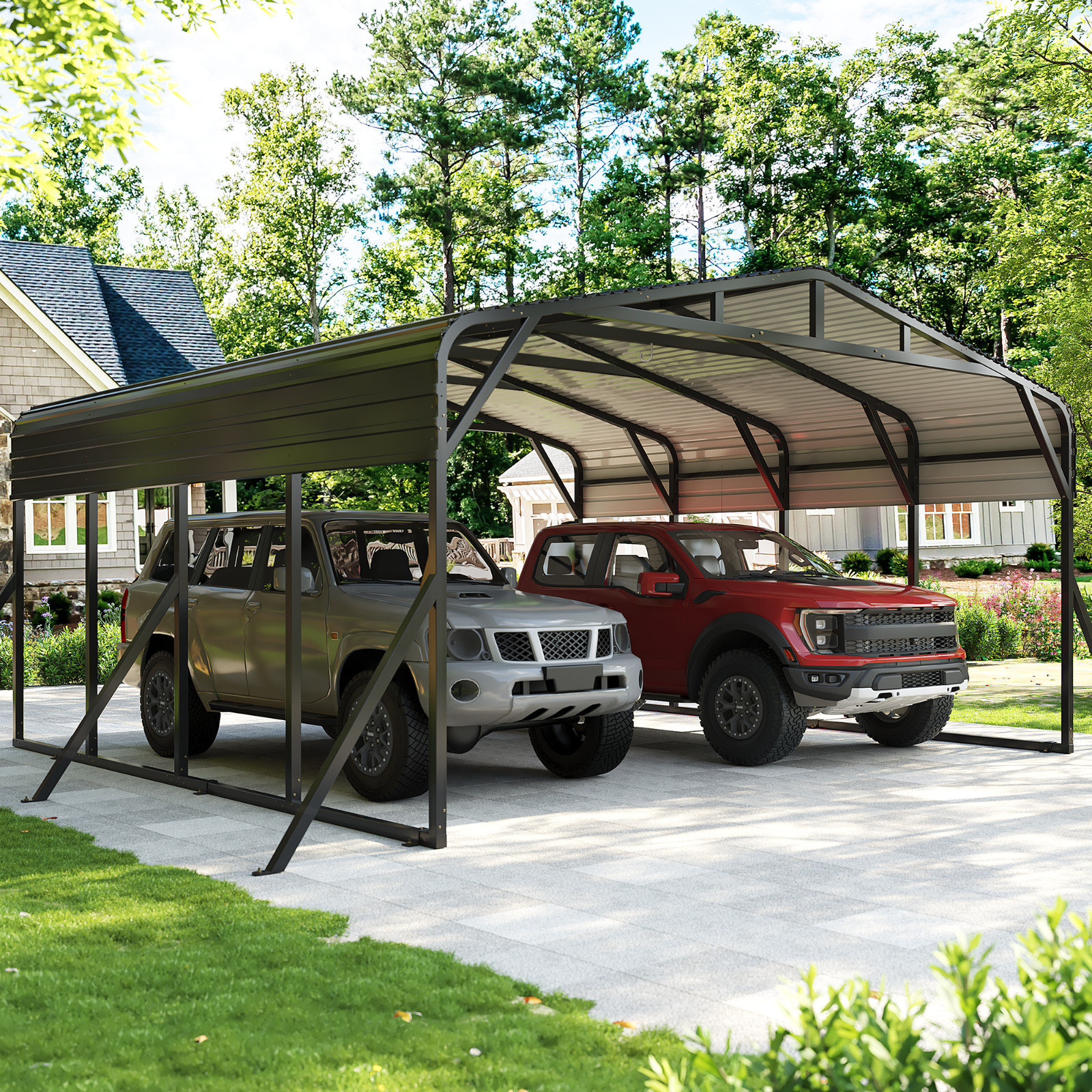 20x 20 Heavy Duty Metal Carport Garage with triangular support ,Enhanced Base